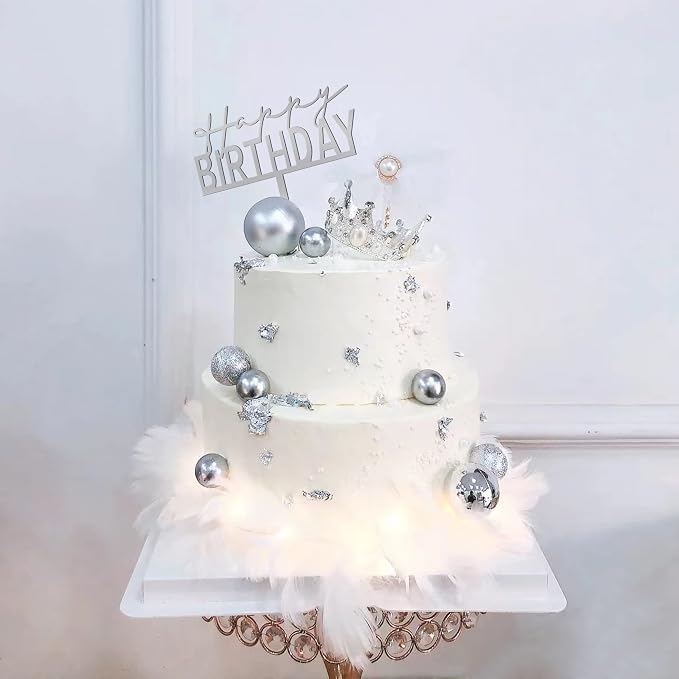 10 PCS Silver Happy Birthday Cake Topper Acrylic Cupcake Topper Birthday Supplies Decorations