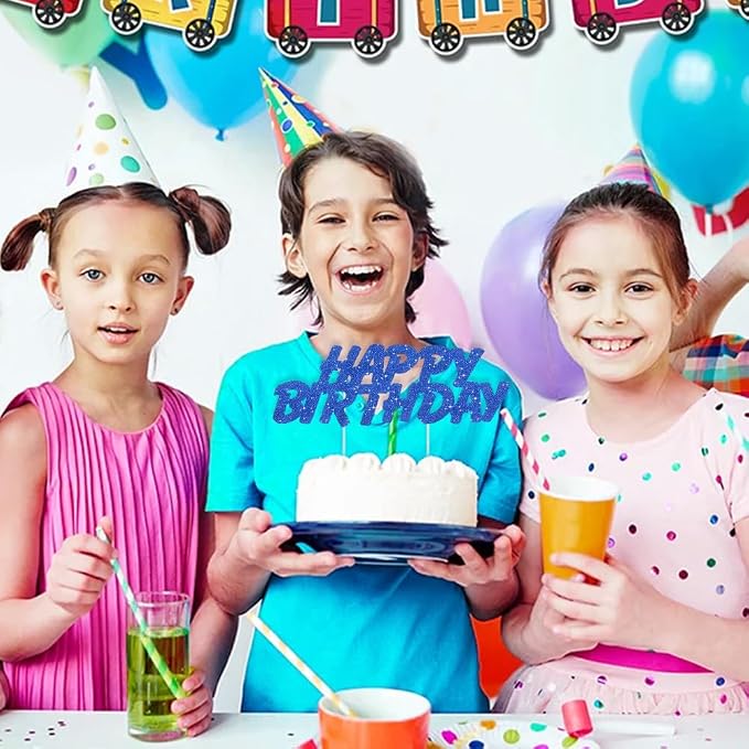 BEISHIDA blue HAPPY BIRTHDAY Cake Topper, Happy Birthday Cake Bunting Decor,Birthday Party Decoration Supplies，Photo Booth Props