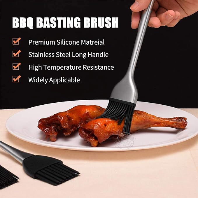 BBQ Grill Basting Brush Silicone Cooking Pastry Brush with Stainless Steel Handle Heat 230 Degree for Sauce Marinade Steak Meat 30cm
