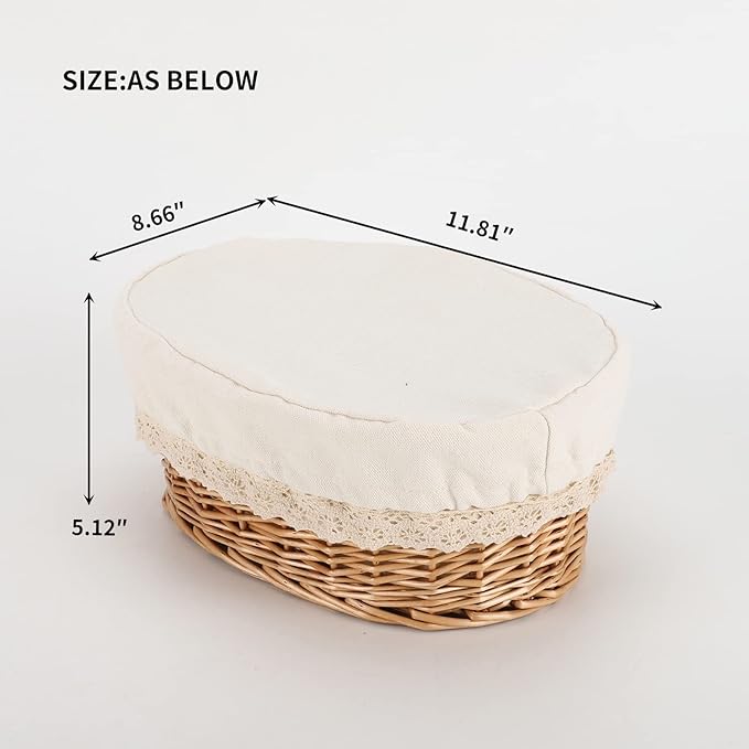 YAHUAN Round Bread Basket Serving Woven Bread Baskets Wicker Basket Sourdough Proofing Basket with Removable Liner and Cover (Wicker)