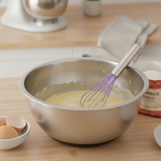 Silicone Coated Whisk, Stainless Steel Wire Balloon Whisk for Non-Stick Cookware, Mixing Tool for Eggs Batters and Sauces (1 PC)