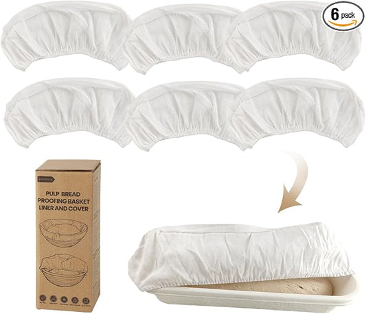 6 Pack Elastic Bread Proofing Basket Covers - Premium Linen & Cotton Liners for 15 inch Baguettes Sourdough Banneton, Non-Stick, Breathable Fermentation Cloth for Sourdough & Artisan Baking