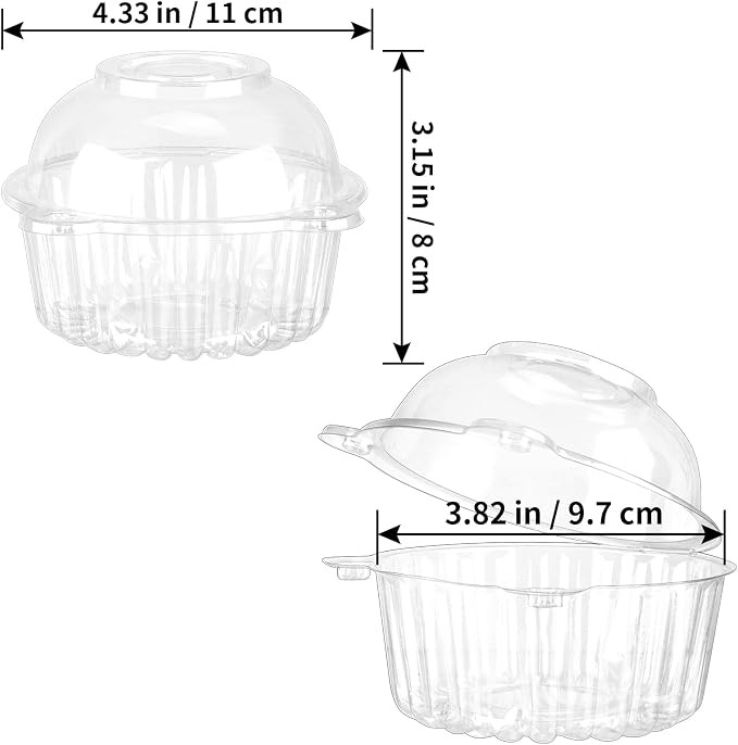 150 Pcs Cupcake Holders with Dome Lids, Stackable Individual Plastic Muffin Containers, Cute Dessert Boxes Disposable for Bake Sale, Party Favor Cake, Fruit, Salad, Cocoa Bombs (Clear)