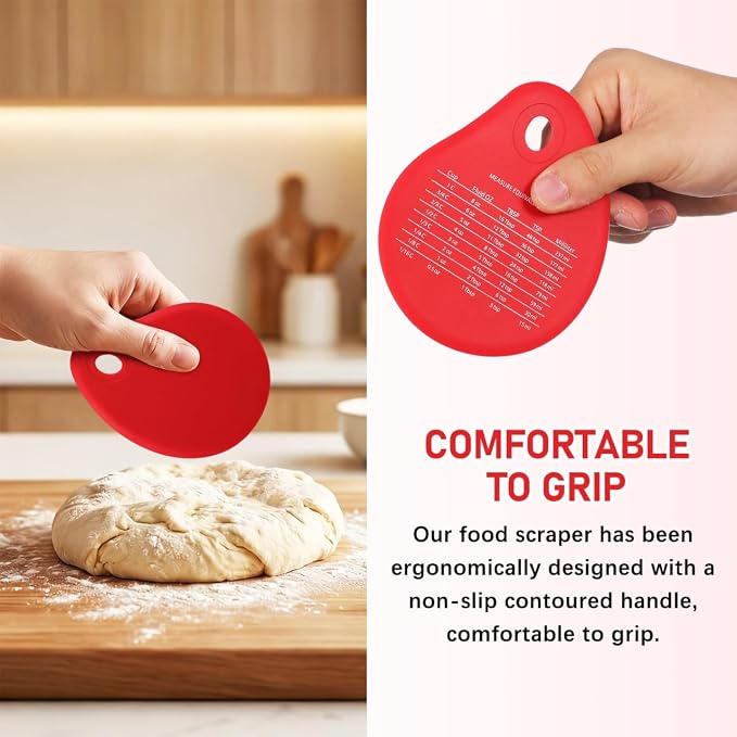 Kichvoe Silicone Dough Scraper with Measuring Scale, Flexible Bowl & Bench Scraper for Bread, Pastry, Sourdough - Multipurpose Cutter and Chopper for Baking, Pizza, Cake