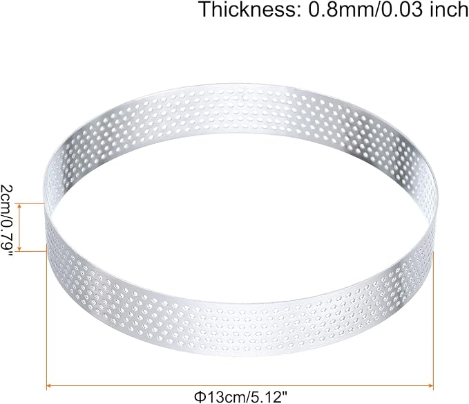 HARFINGTON 3Pcs Stainless Steel Tarts Rings 5.1" Perforated Metal Circle Baking Dessert Mousse Round Cake Ring Non Stick for Home Kitchen Food Cheese Making Tool