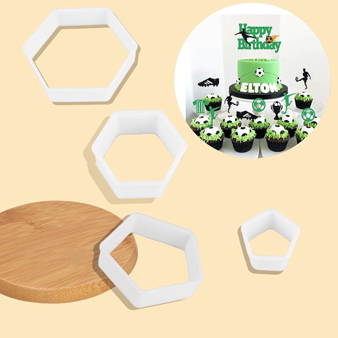 8 Pcs Soccer Ball Hexagon Cookie Cutter - 4 Sizes Soccer Cookie CutterPattern Cake Topper Soccer Cookie Cutter Set for Baking Cake Decorations