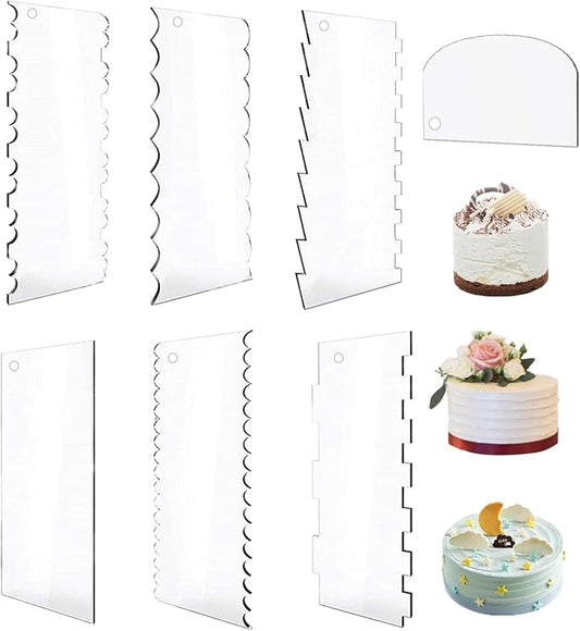 7 Pieces Clear Acrylic Cake Scraper Smoother, 9.5in Double Sided Decorating Cake Comb Cake Scraper Set for Cake Buttercream Frosting Icing Smoother Tools