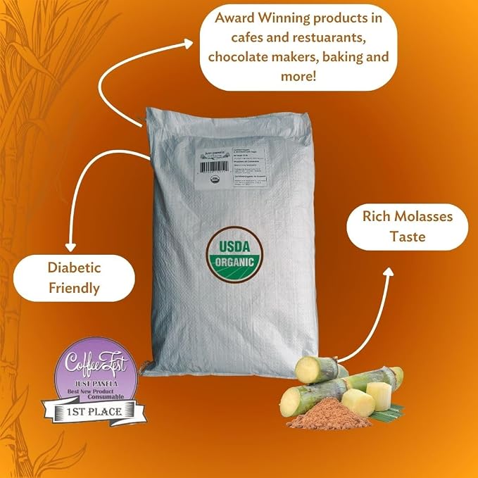 Just Panela Organic Unrefined Cane Sugar 22 Pound Pack of 2 | 100% Unprocessed, Raw Sugar | Panela Great for Baking, Cooking & Sweetening | Healthier Alternative to Regular Refined Sugar
