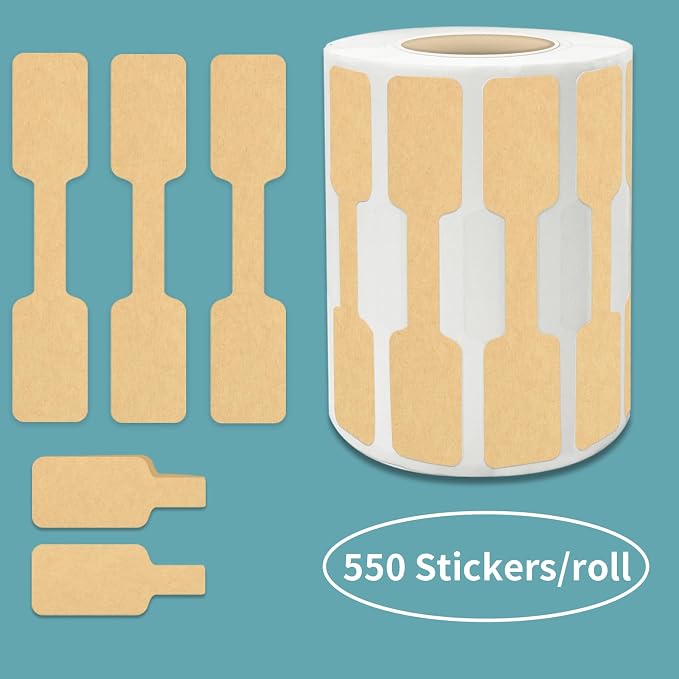 550 Pcs Jewelry Tags Roll for Necklace Earring Price Identify,Self Adhesive Kraft Blank Dumbbell Jewelry Stickers Labels for Bracelet, Ring, Clothing Display （Kraft）