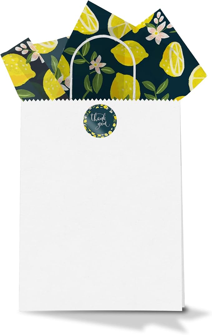 1.5 Inch Round 500 Count Lemons and Flowers Perforated Roll Stickers - Thank You Labels for Favors - Packing Thank You Stickers for Small Business Store Owners