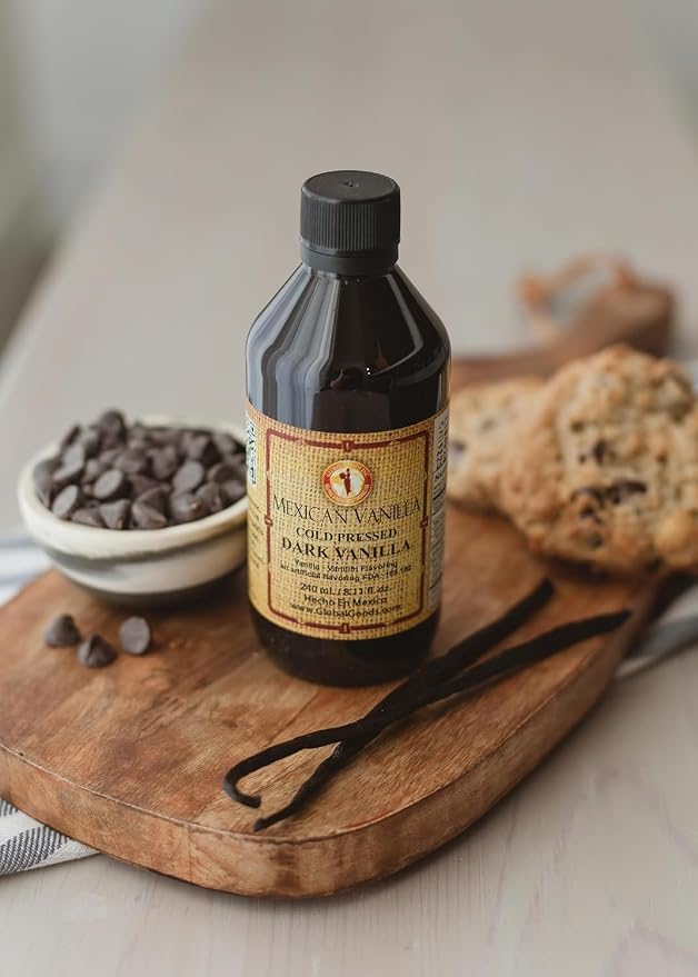 Pure Dark Mexican Vanilla Extract Gluten-Free Vanilla for Baking, Cakes, Cookies, Desserts, Coffee & Beverages (8.12 fl oz) – Natural, No Coumarin, Bold Flavor