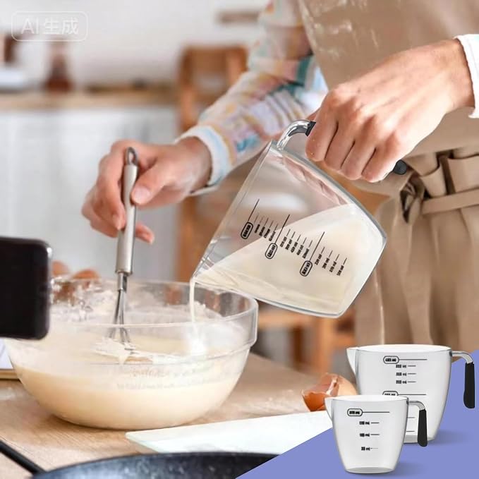 Measuring Cups,3 Pcs Plastic Measuring Cups(1, 2 & 4 Cup),Liquid Measuring Cups For Prepping, Baking and Cooking, Preheated Oven, Dishwasher, Freezer, and Microwave Safe