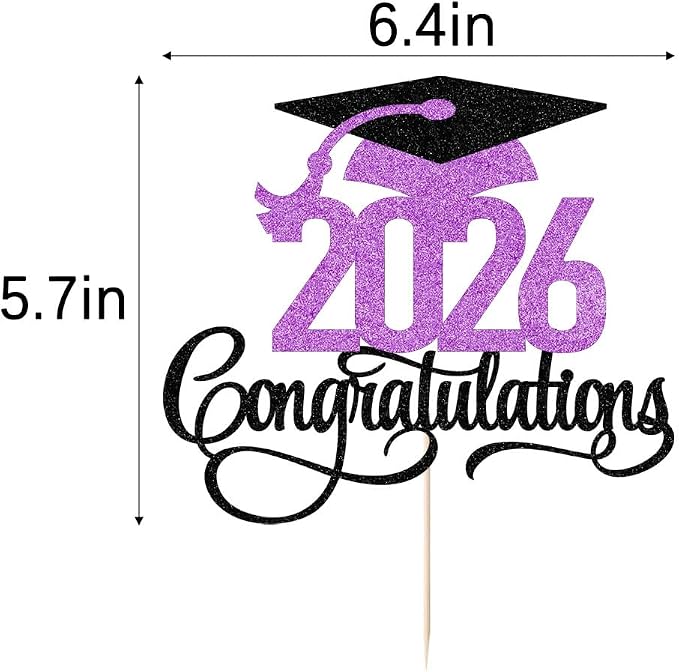 Glitter 2026 Congratulations Graduation Cake Topper,Congrats Grad Cake Decor - 2026 High School/College/Senior Graduation Party Decorations Supplie (2026Congratulations Dark purple)