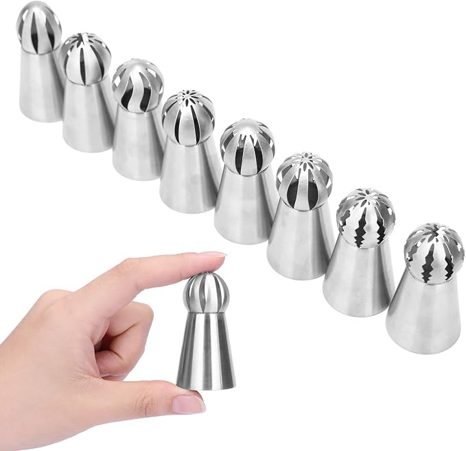 Russian Piping Tips 8 Pcs/Set, Messar Stainless Steel Russian Piping Ball Tips Frosting Icing Piping Nozzles Set Flower Cake Decorating Tips Kit for DIY Baking Cake Decorating Supplies (8 Pcs)