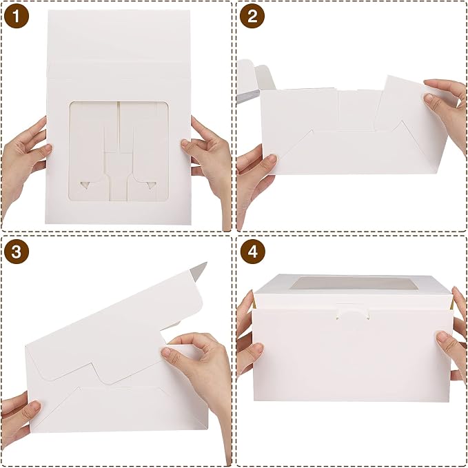 Moretoes 20 Set Cake Boxes, 10x10x5 Inches Tall White Square Bakery Boxes with Cake Boards Cajas Pasteles for Cakes, Valentine's Day, Mother's Day, Birthday, Wedding, Party