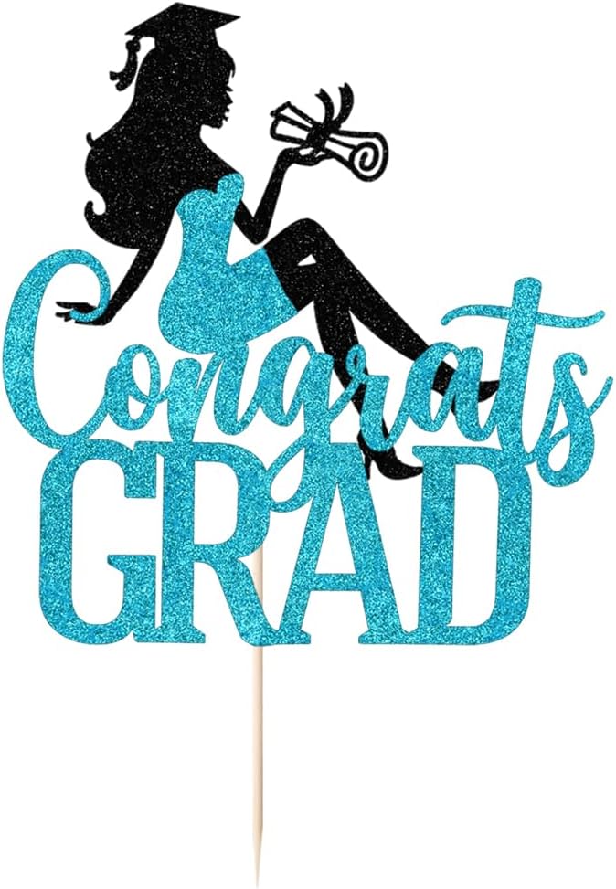 Congrats Grad Cake Topper,2026 Girl Graduation Cake Topper, Congrats Grad Decorations,2026 High School/College/Senior Graduation Party Decorations Supplies(Black and blue)