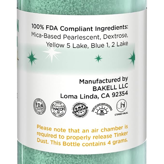 Bakell - Emerald Green Tinker Dust (4g, 1x Mini Spray Pump) Edible Glitter for Food, Desserts, and Baked goods!