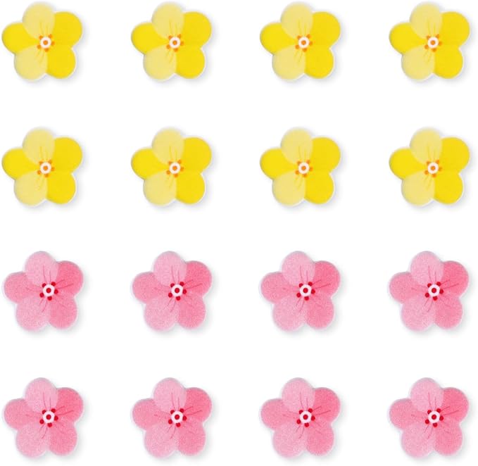 16 Pcs Edible Flowers Cake Decorations, Pink Yellow Edible Sugar Flowers, Edible Flower for Baking, Spring Theme Parties, Birthday, Wedding, and Baby Showers(0.87 Inch)