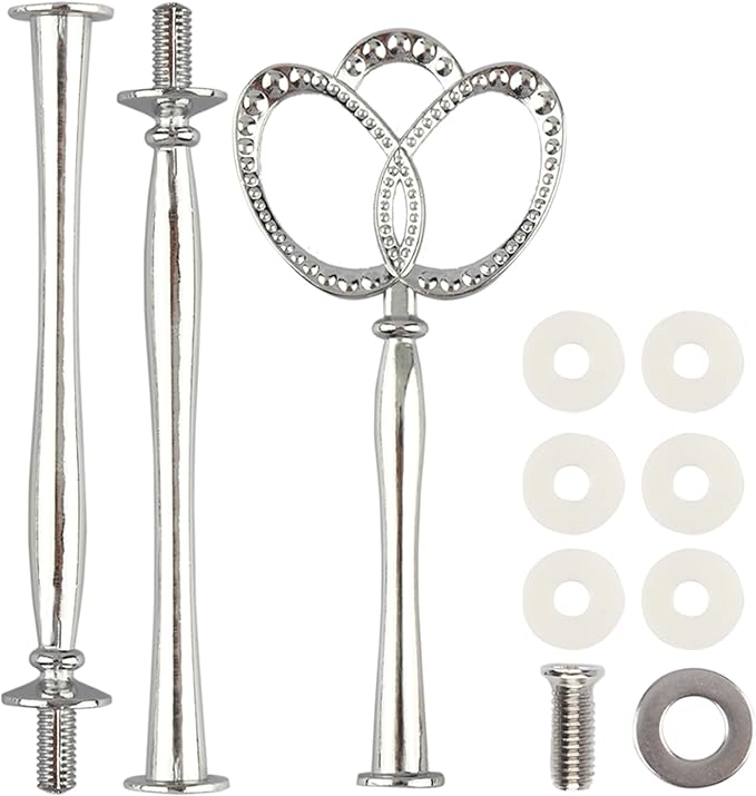 3 Tier 14" Heavy Metal Cake Stand Holder Fruit Plate Stand Fitting Hardware Rod(Silver_New_Crown)