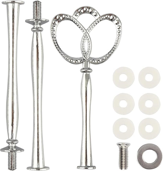 3 Tier 14" Heavy Metal Cake Stand Holder Fruit Plate Stand Fitting Hardware Rod(Silver_New_Crown)