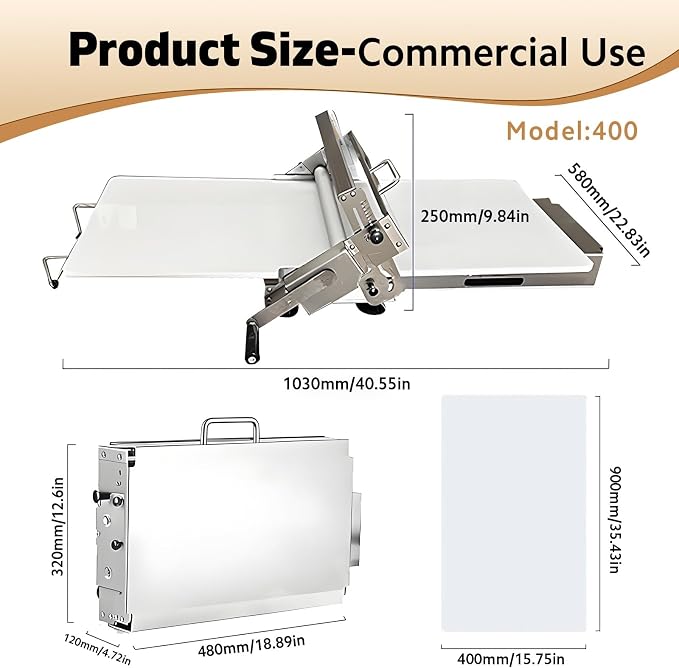 Manual Dough Sheeter Machine for Home & Commercial Use – Versatile Dough Roller Machine with Adjustable Thickness, Foldable Stainless Steel Sheeter for Pizza, Bread, Pastry & Fondant(Type-15.5")