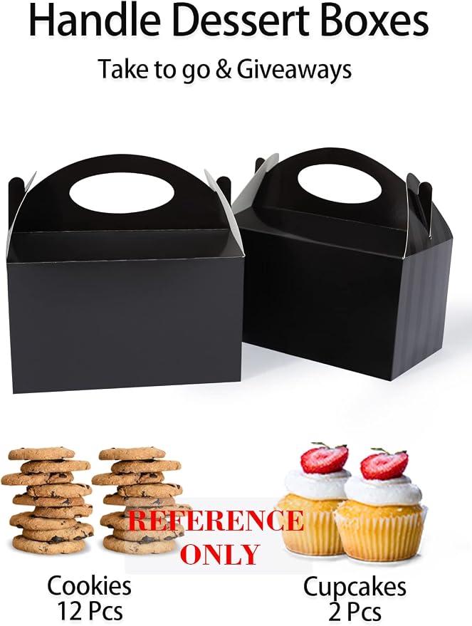 Happyhiram Black 25 CT 6 Inch Candy Boxes Party Favors Stripes Paper Cookie Gift Bags with Handles Gable Boxes Goodie Snack Bags for Graduation Birthday Party