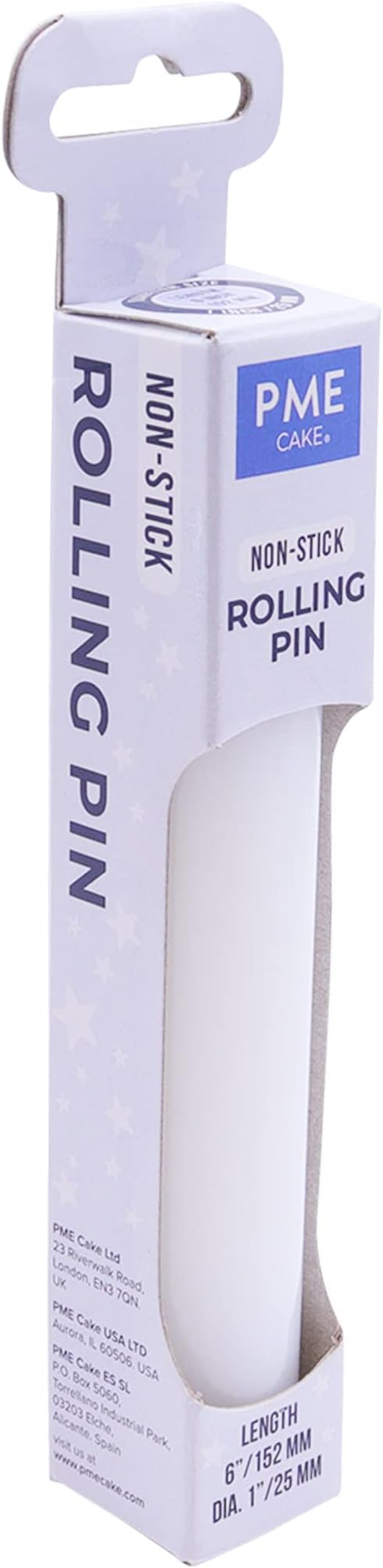 Knights Bridge Global PP85 PME Non-Stick Polyethylene Rolling Pin, 6" for Cake & Cookie Decorating, White, 6"