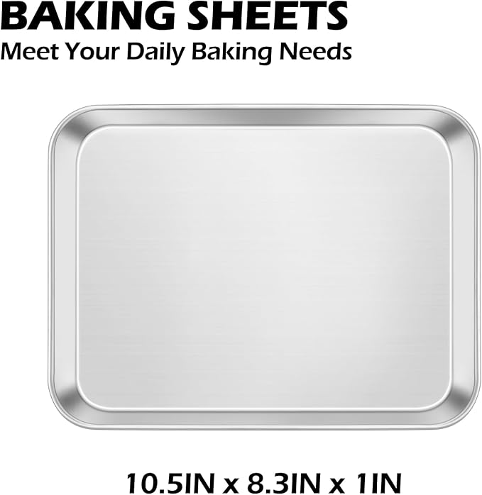 Leonyo 10x8IN Stainless Steel Baking Sheets Set, Stainless Steel Small Sheet Pan for Baking Cookie, Commercial Grade Metal Toaster Oven Tray for Oven, Non Toxic & Dishwasher Safe