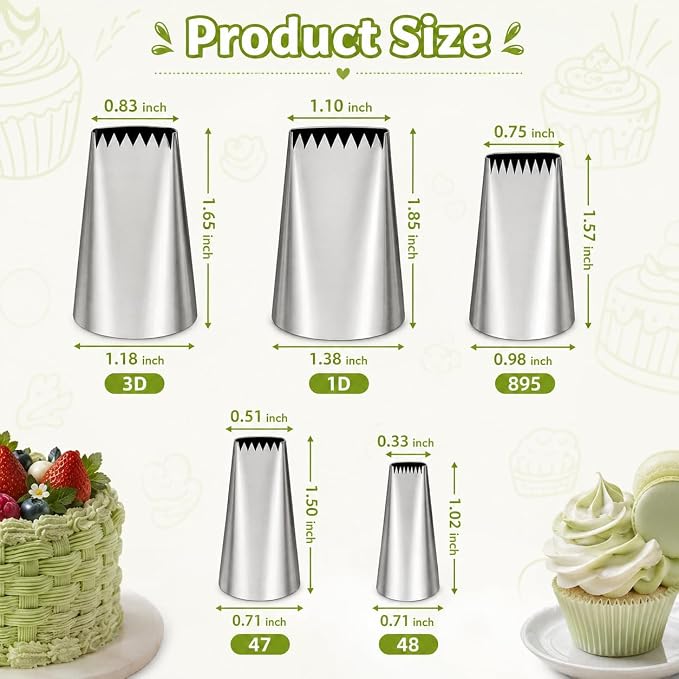 5 Pcs Basketweave Piping Tips Set, Stainless Steel Icing Nozzles for Cake Decorating, Includes 3D, 1D, 895, 48, 47-Dishwasher Safe