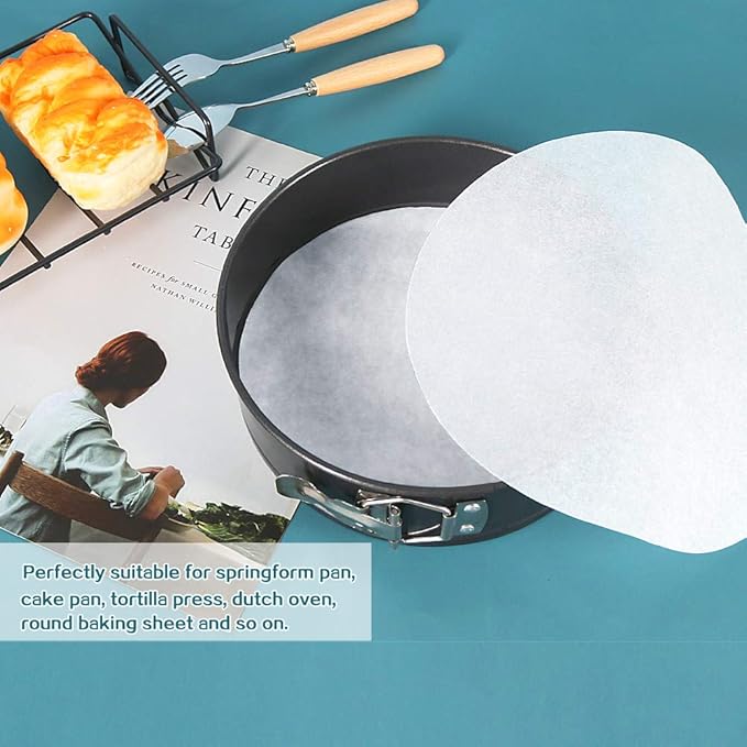 Baking Parchment Rounds, Set of 100, Non Stick 10 Inch Round Parchment Paper/Cake Parchment Circles for Cake Pan, Tortilla Press and so on(7/8/9/12inch Available)
