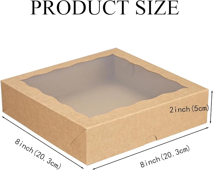 TEMLQPACK 30pcs 8x8x2 Inch Brown Bakery Boxes with Window - Perfect for Cookies, Chocolate Covered Strawberries, Pretzels, Cakesicles & More