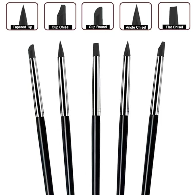 5Pcs Silicone Sculpting Tools, Black Clay Sculpting Tools, Multi-Shape Silicone Brushes, Pottery Modeling Tools for Polymer Clay, Ceramics, Nail Art, Fondant & Craft DIY