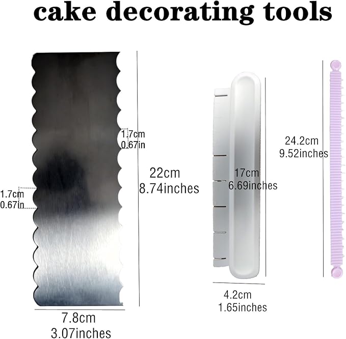 4pcs Stainless Steel Cake Scraper Smoother Cake Arch Guide Tool Double-Sided Cake Scraper with Patterned Edge Butter Cream Metal Scraper Fondant Cake Arc Ruler Cake Decorating Tools