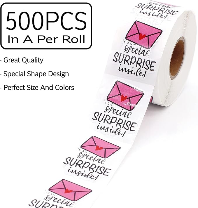 Wailozco 1.5'' Special Surprise Inside Stickers,Mystery Sticker for Small Business Mail Envelopes Package Packing 500 Labels Per Roll