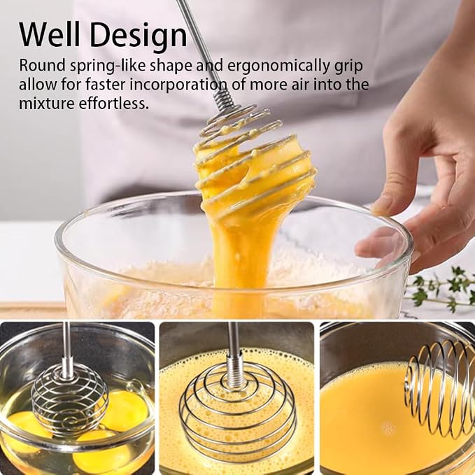 Stainless Steel Spring Coil Whisk 1 Pack, Wire Whip Egg Beater, Kitchen Cookware Hand Mixer For Cooking, Mixing, Blending, Beating, Stirring, 8.7Inch