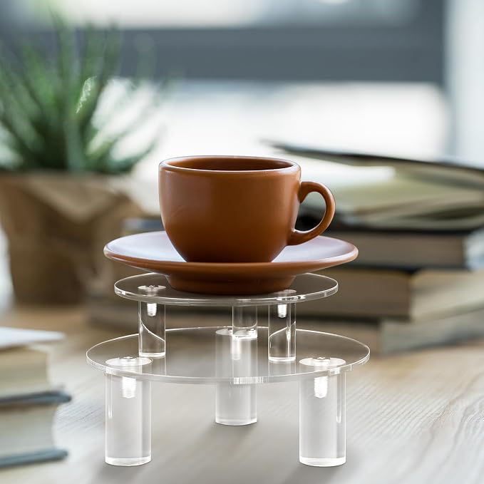 Lineshading 3 Pcs Round Acrylic Display Riser Clear Round Stands Clear Pedestal Riser Board for Cake Plant Dessert Jewelry Collectible Cupcake Figure Wedding Birthday Party Decor(5'', 6'', 8'')