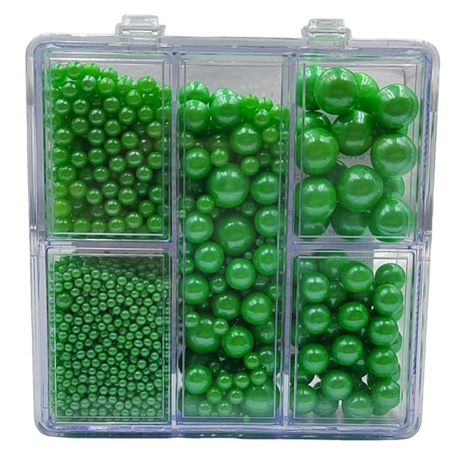 Green Pearl Sprinkles for Baking, 4 Sizes Mix Size, Edible Pearls for Cupcake Topper, Ice Cream, Cookie, Donuts, Cake Decorating (2mm, 4mm, 7mm, 10mm)