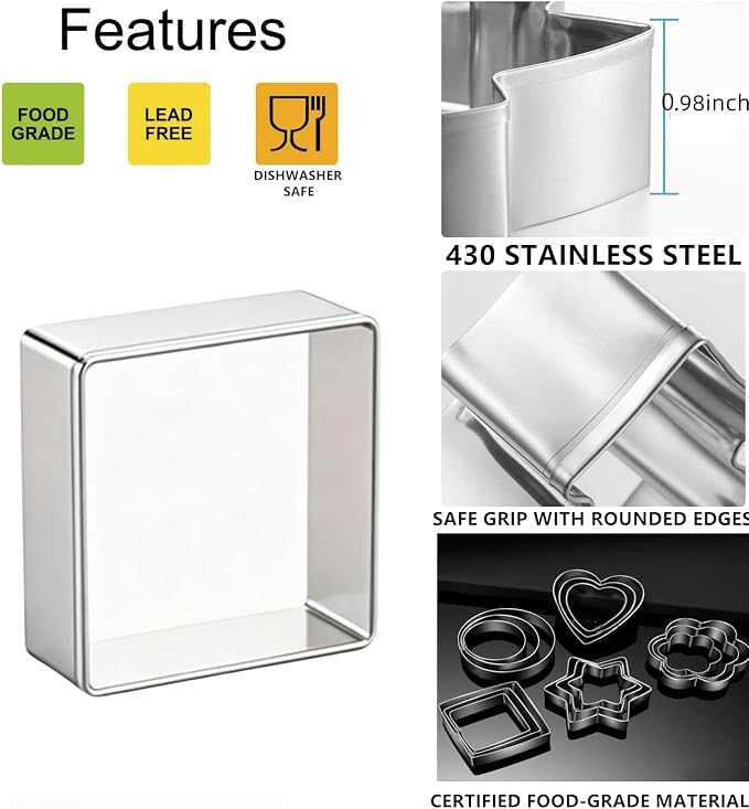 9 Pieces Geometric Plaque Cookie Cutter Set,Arch,Oval,Hexagon,Square,Rectangle，Circle，D-Shape，Long Diamond Frame Shape Stainless steel Molds for Kitchen Baking