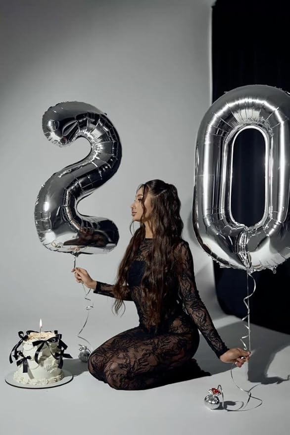 Numbers 40Inch Balloons, Silver Number 19 Balloons Birthday Decoration for Men & Women, Foil Silver Party Decorations for Birthday Wedding Engagement Memroial Day's