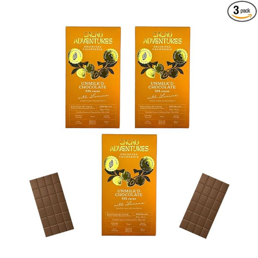 Cacao Adventures - Dairy-Free Lucuma Milk Chocolate | Unmilk'd Bar | Ceremonial Cacao | (1.76 oz - Pack of 3)