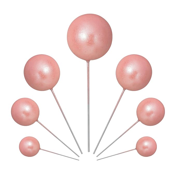 Gyufise 30Pcs Balls Cake Toppers Ball Cake Picks Foam Ball Shaped Cupcake Toppers Mini Balloons Baby Shower Cake Decorations for Wedding Enaggement Bridal Shower Birthday Party Supplies Rose Gold