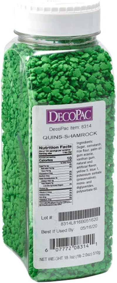 DECOPAC Quins Fancy Sprinkles, 19.5oz, Candy Sprinkles in Handheld Container, Edible Sprinkles For Celebration Cakes, Cupcakes, Cookies - Shamrock Quins