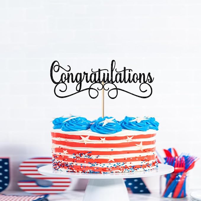 Congratulations Cake Topper, Class of 2026 Cake Topper, Congrats Grad Party Decorations Supplies, High School Graduation/College Graduate Party Decoration Supplies (Black)