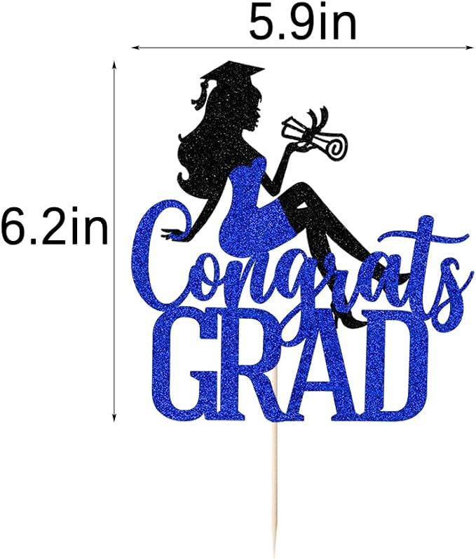 Congrats Grad Cake Topper,2026 Girl Graduation Cake Topper, Congrats Grad Decorations,2026 High School/College/Senior Graduation Party Decorations Supplies (Black and dark blue)