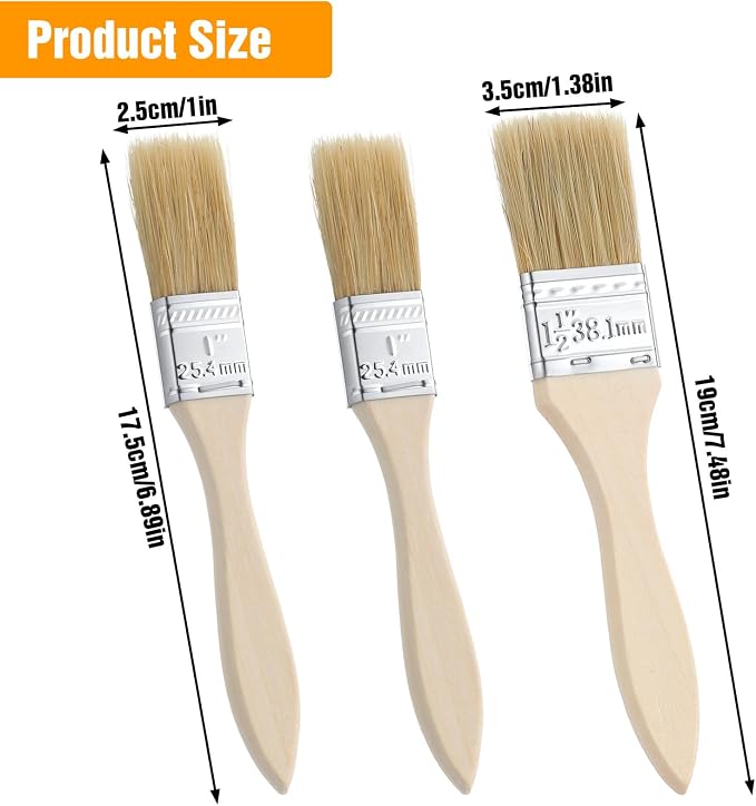 TIESOME 3 Pcs Natural Bristle Pastry Brush, Basting Brush for Baking, Cooking & Grilling, Wood Handle Sauce Brushes for Oil, Butter, Marinade (Wood, 6.89-7.48 Inch)