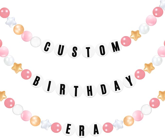 Simgoing 103 Pcs DIY Giant Friendship Bracelet Lei Kit Extra Large Beads Garland Jumbo Birthday Friendship Banner Kit Famous Singer Customizable Party Decor for Classroom(Rose and Gold)