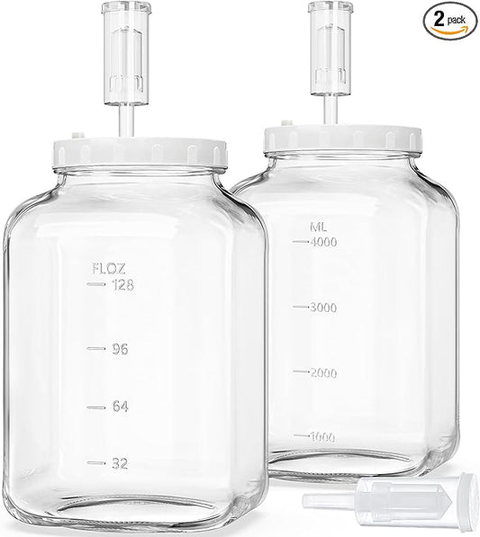 Folinstall 1.5 Gallon Large Fermentation Jars with 2 Airtight Lids and 3 Airlocks, Wide Mouth Glass Mason Jar with Scale Mark, Pickle jars, Mead Making Kit, Kimchi Containers, 2 Pack