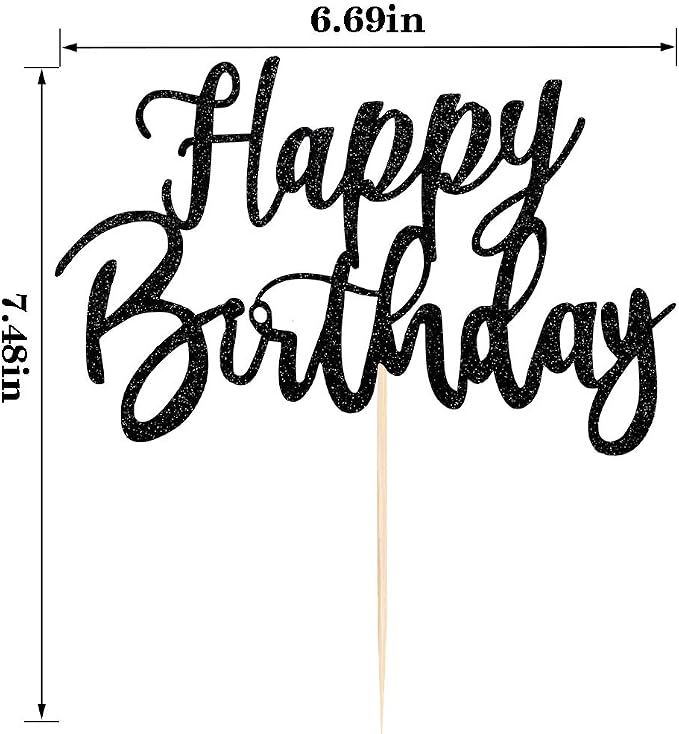 Handmade Glitter happy birthday Cake Topper, Happy Birthday Cake Bunting Decor,Birthday Party Decoration Supplies(Black)