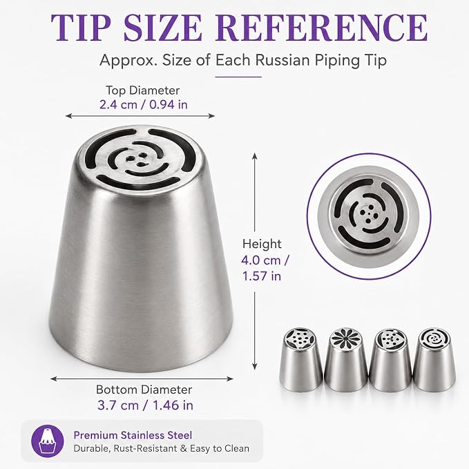27 PCS Russian Piping Tips Set with Pastry Bags and Couplers, Stainless Steel Flower Piping Tips for Cake Decorating, Flower Icing Tips and Frosting Nozzles for Cupcakes, Cookies and Desserts