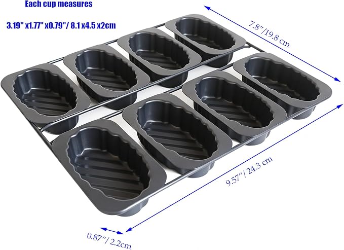 8-Cavity Egg Tart Molds, Fluted Edge Small Tart Pan Boat Shaped, Mini Oval Loaf Tray, Nonstick Baking Pans for Pound Cake, Banana Bread, Cheesecake, Brownies